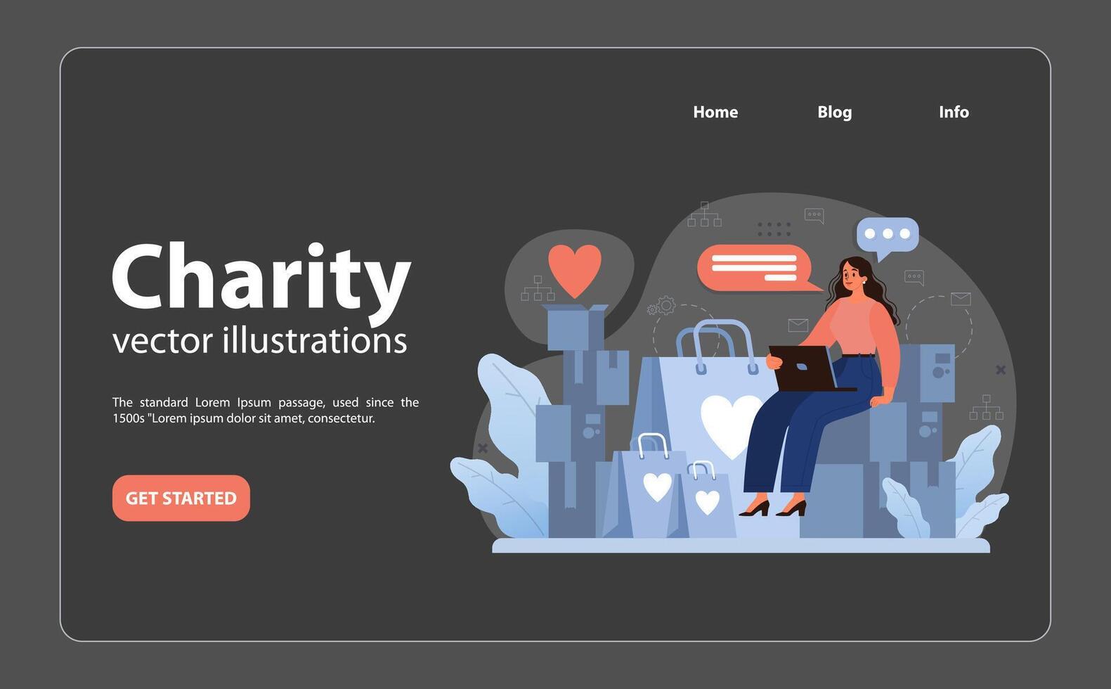 Charity and charitable foundation night mode or dark mode web vector