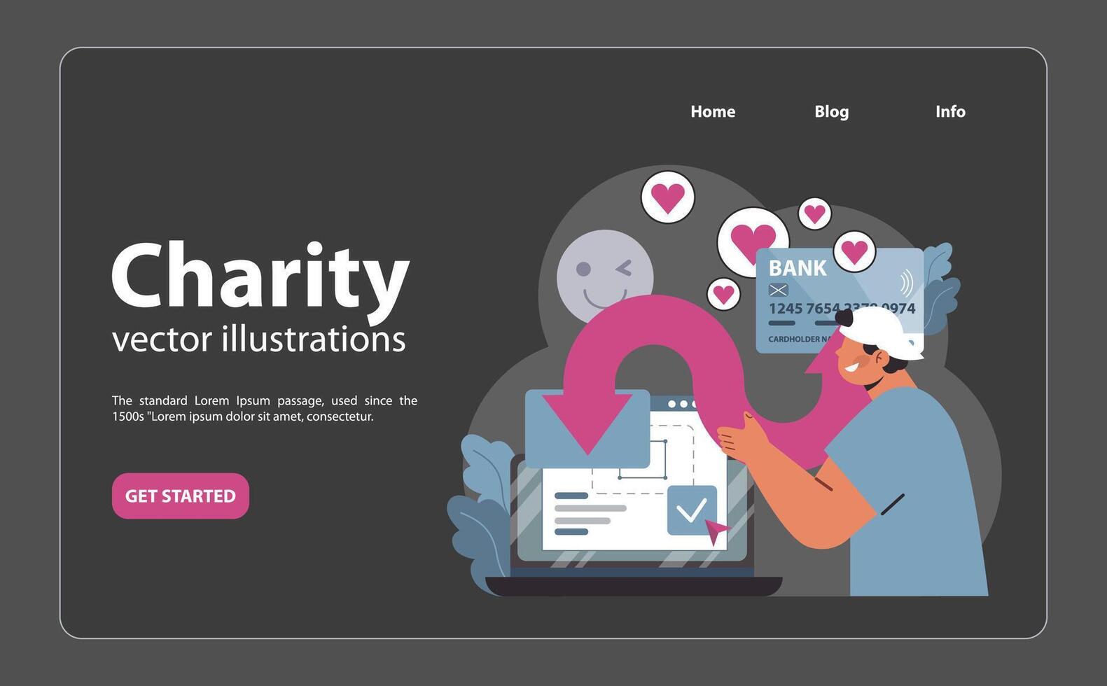 Online charity and charitable foundation. Web service to help people vector