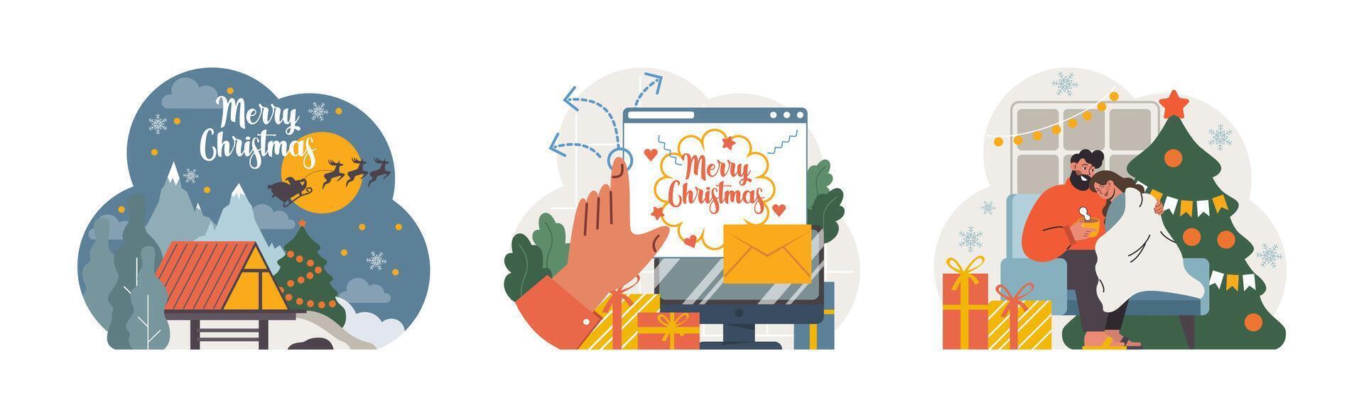 Christmas and new year celebration set. Family members or friends. Festive vector