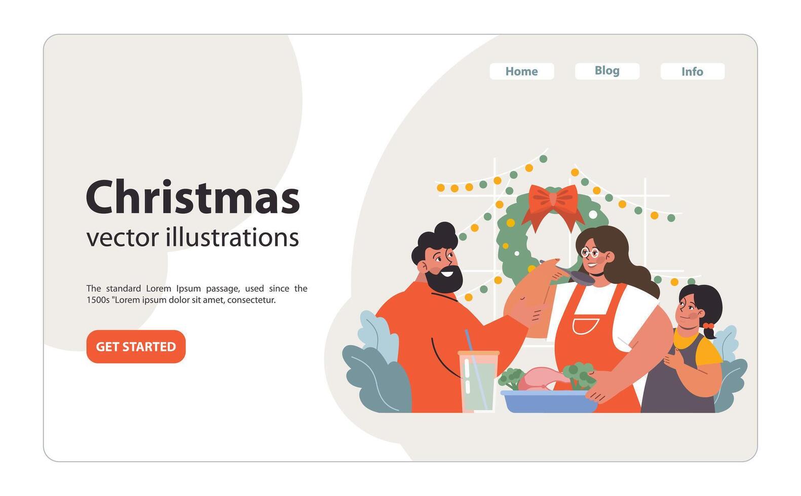 Characters celebrate Christmas web banner or landing page. Family members vector