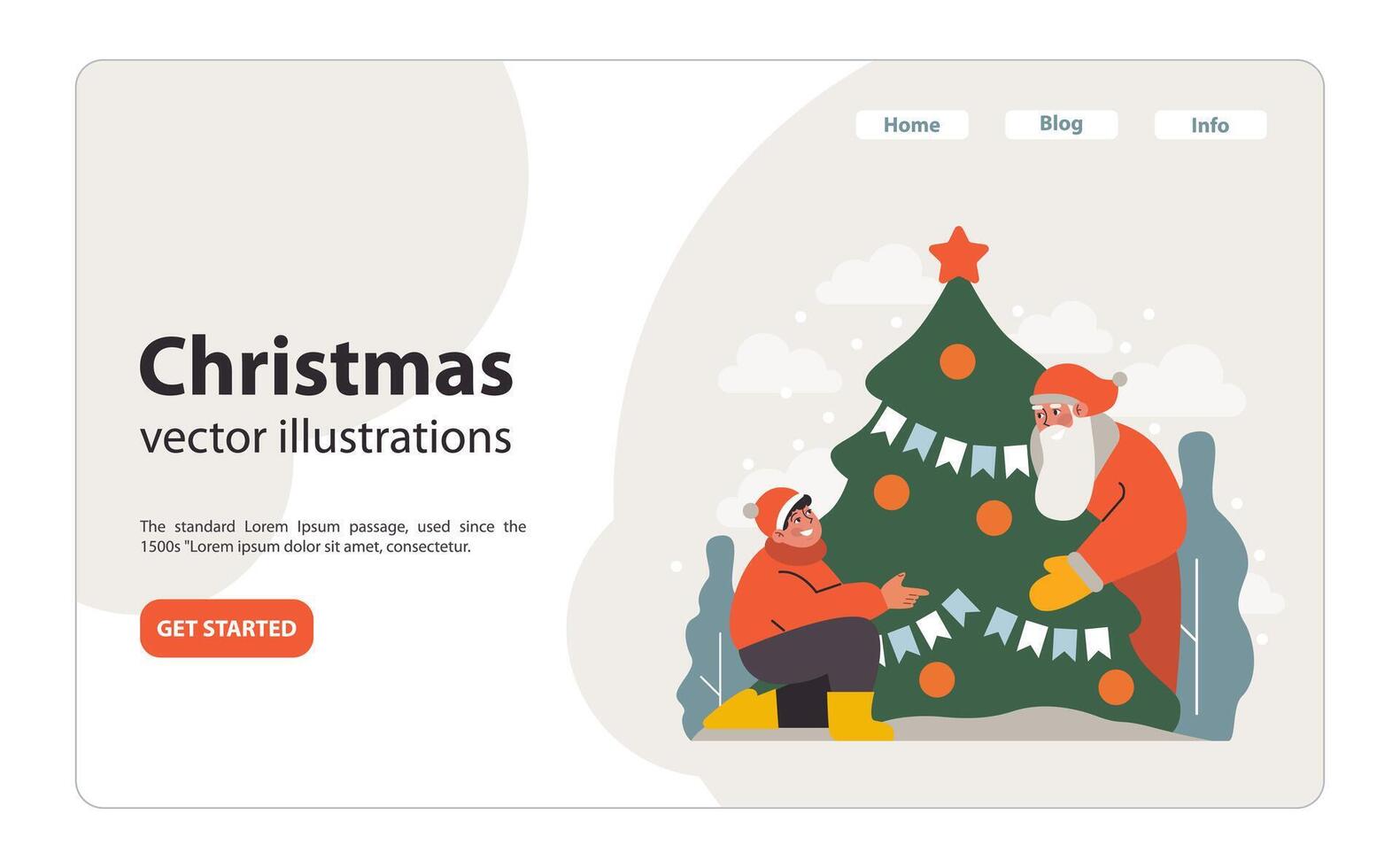 Christmas celebration web banner or landing page. Santa Claus and little vector