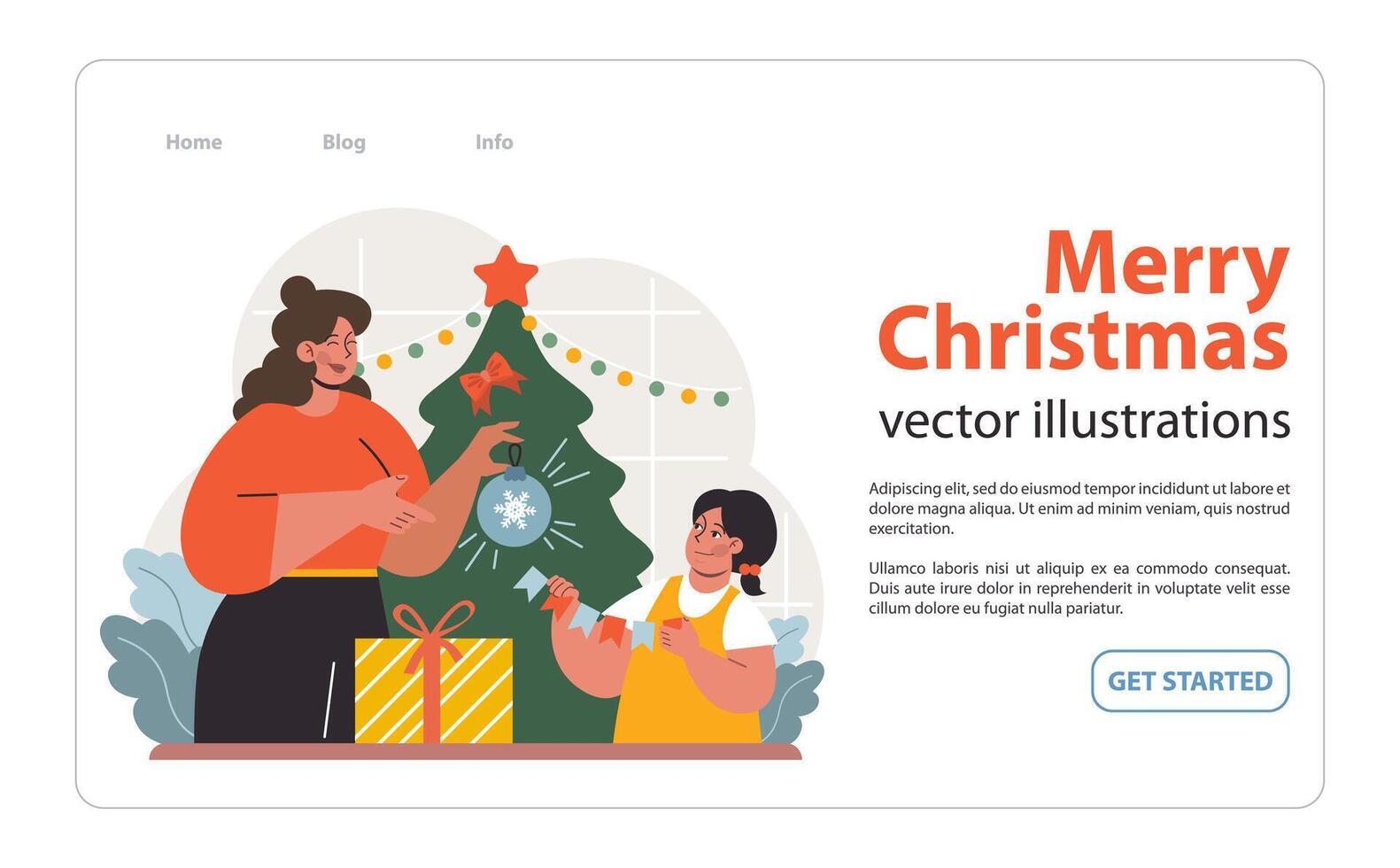 People celebrate christmas web banner or landing page. Cheerful family vector