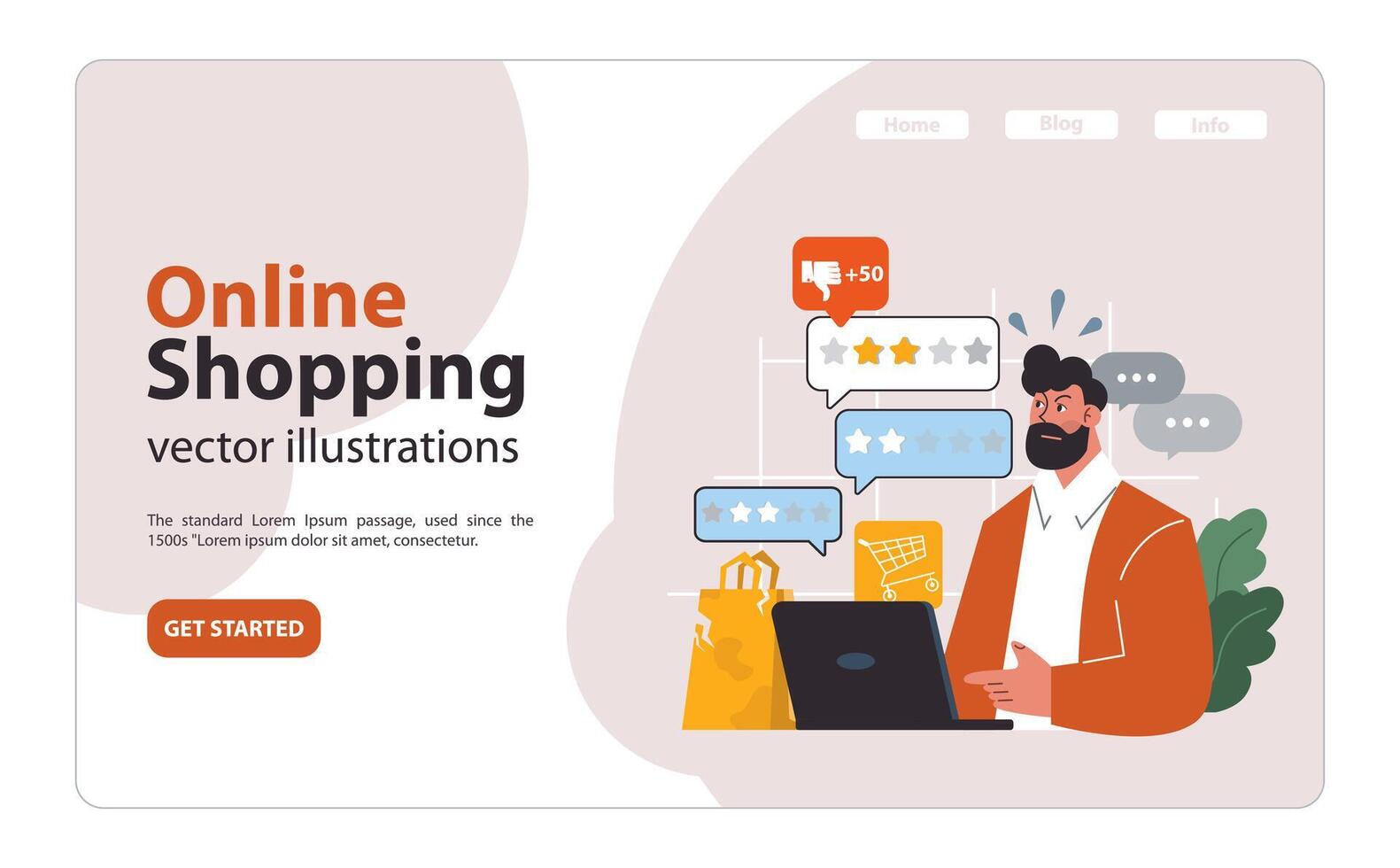 Angry man leaving a bad feedback. Dissatisfaction of product or purchase vector