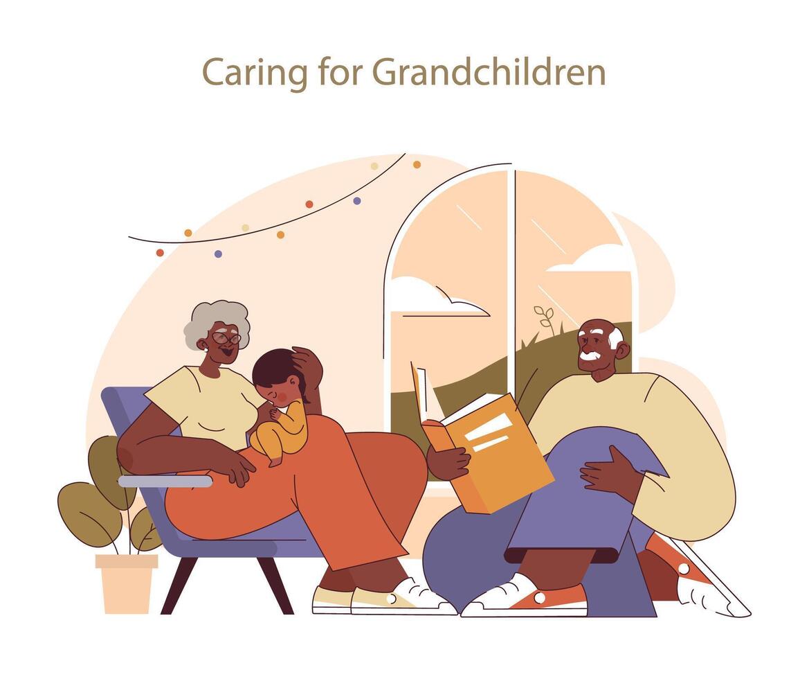 Caring for grandchildren concept. vector