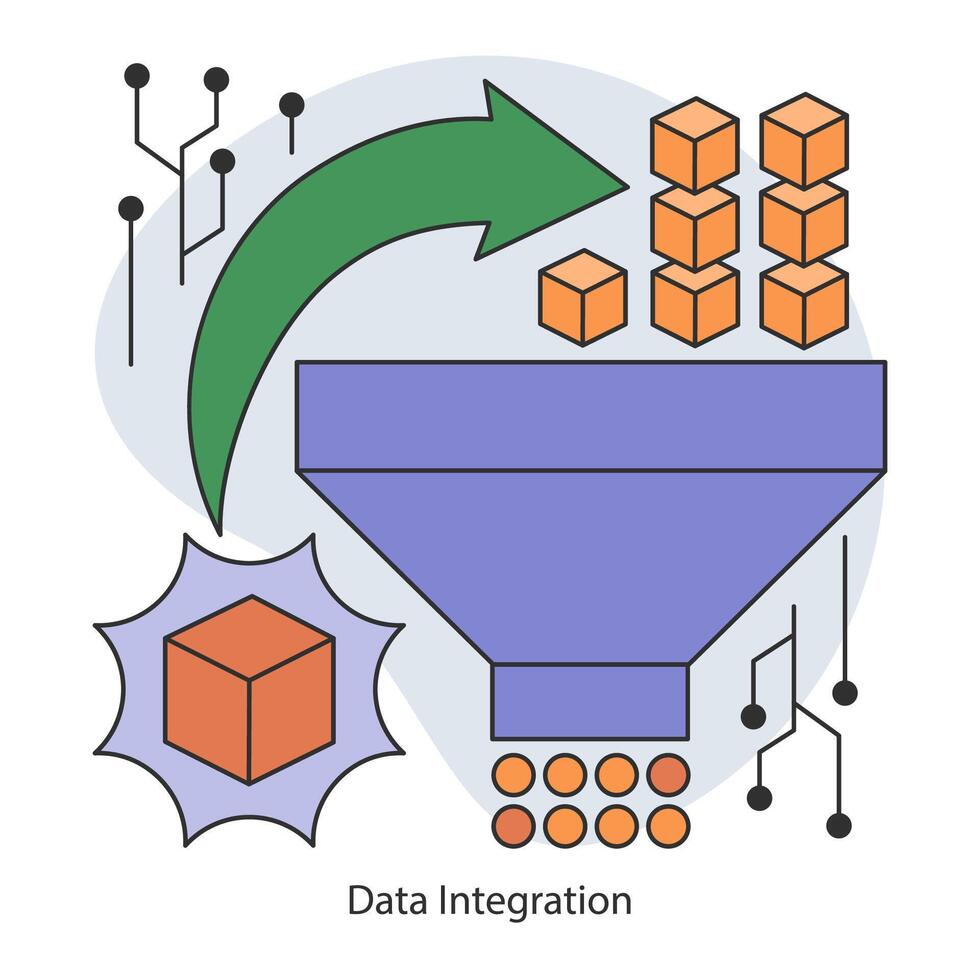 Data Integration. Streamlining diverse data sources into a unified system vector