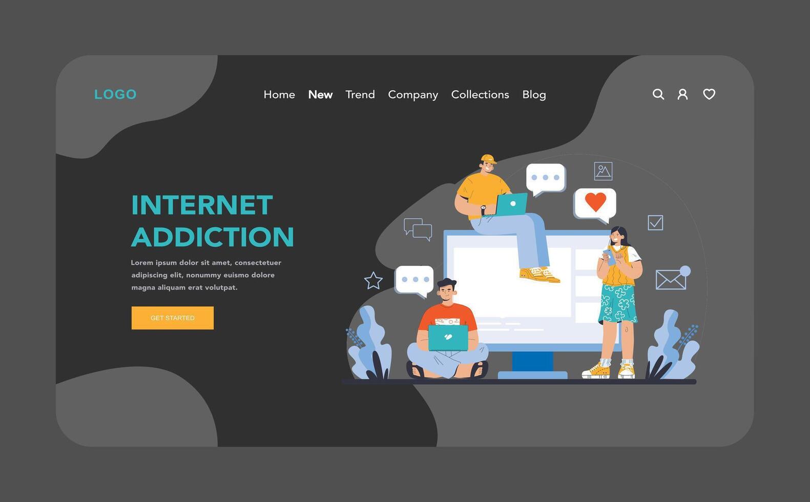 Internet addiction concept. Flat vector illustration.