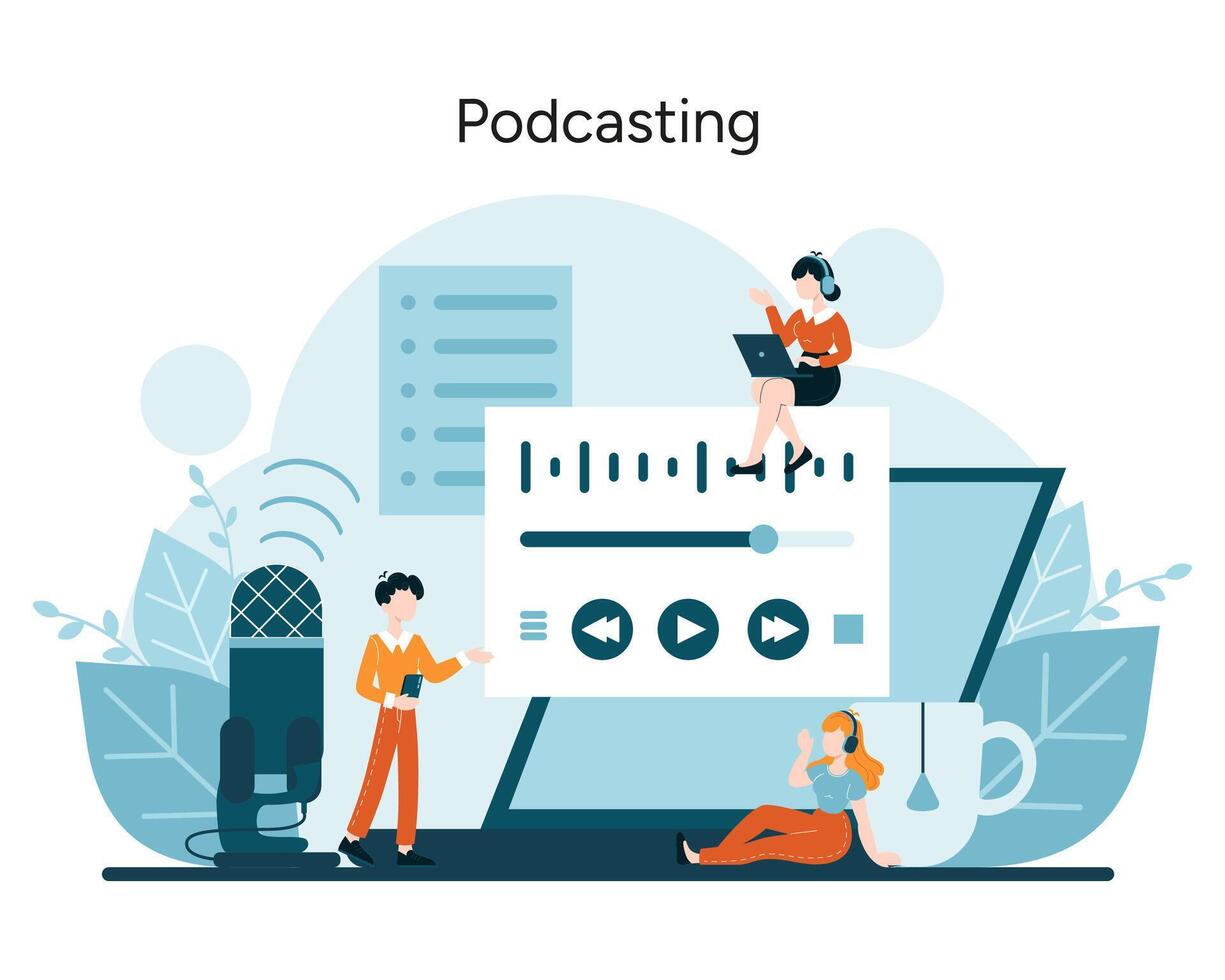 Eager voices share stories via podcasting platforms vector