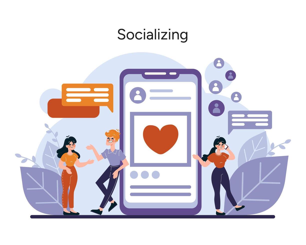 Cheerful people engage in lively digital conversations, sharing emotions and connections through social media platforms vector