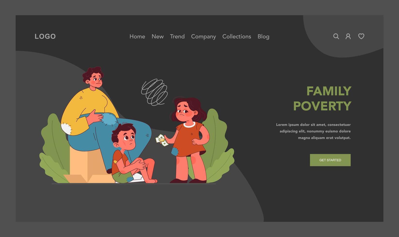 Family poverty and child labor. Flat vector illustration