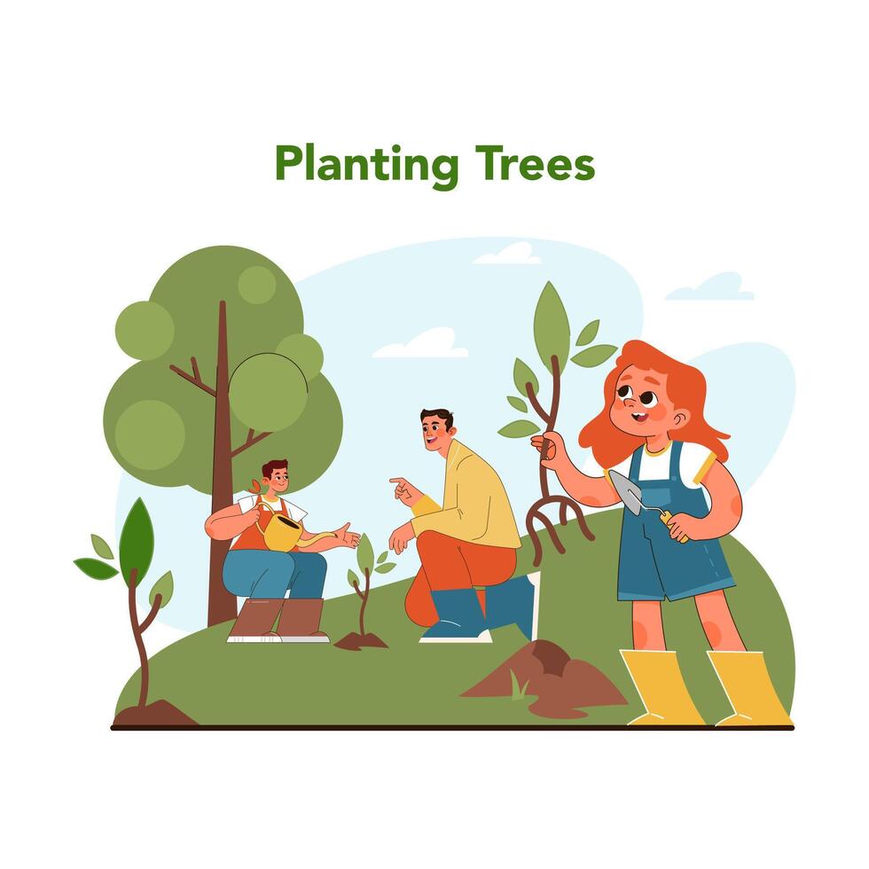 Tree planting concept. Flat vector illustration