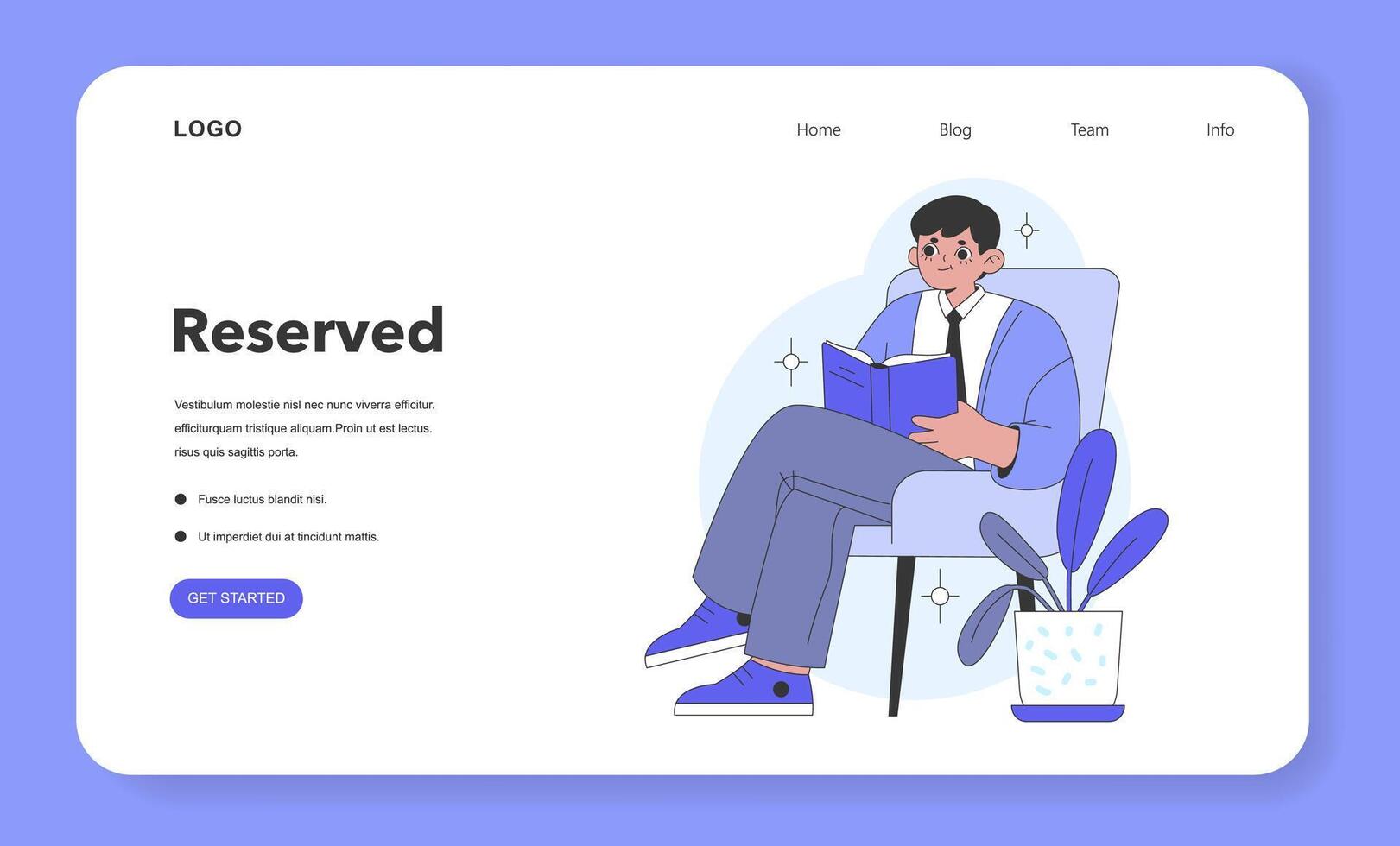 Reserved personality type from Big Five. Flat vector illustration