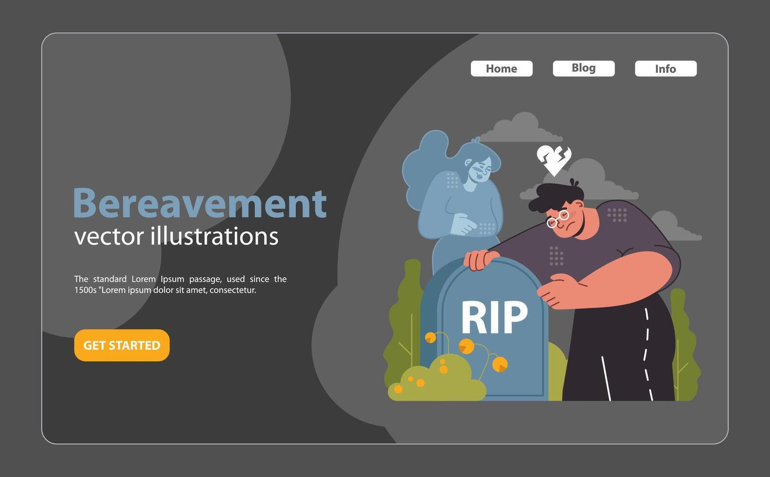 Bereavement portrayal. A poignant tribute to a lost spouse, enveloped vector