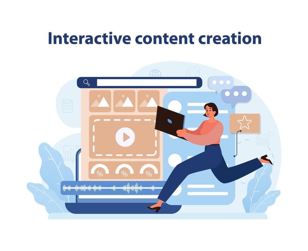 interactivo contenido creación. dinámica ilustración de un contenido creador diseño atractivo multimedia. vector