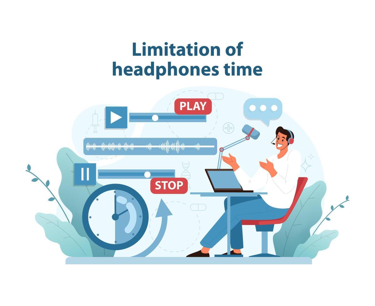 Limited Headphone Use. A detailed vector illustration demonstrating responsible.