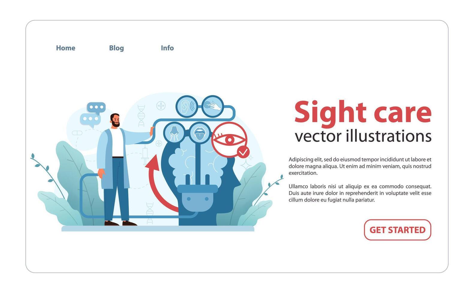 Comprehensive Eye Care Concept. A healthcare professional engages with interactive icons. vector