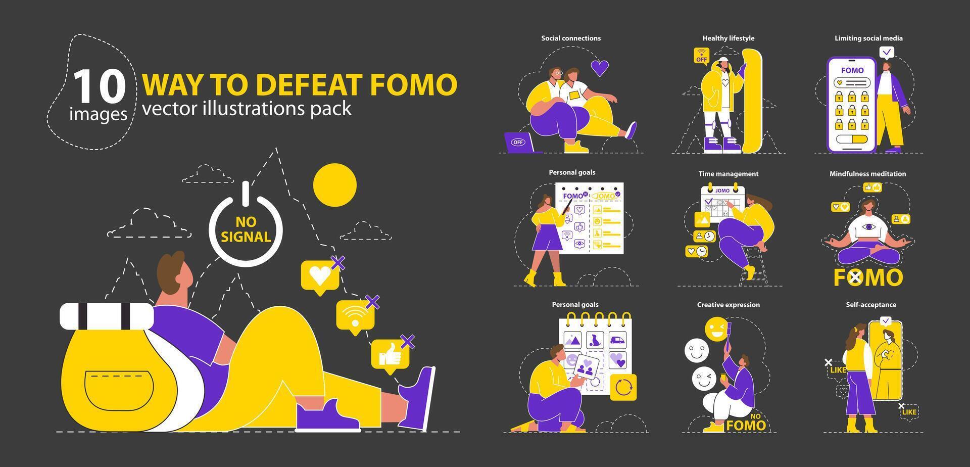 Defeat FOMO set. Vector illustration