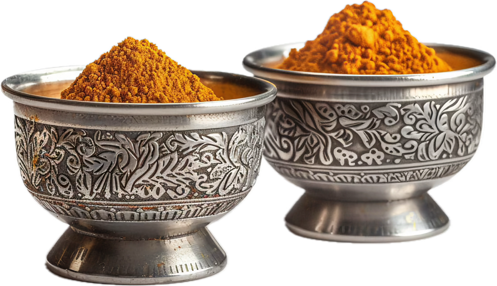 AI generated Turmeric Powder in Ornate Silver Bowl png