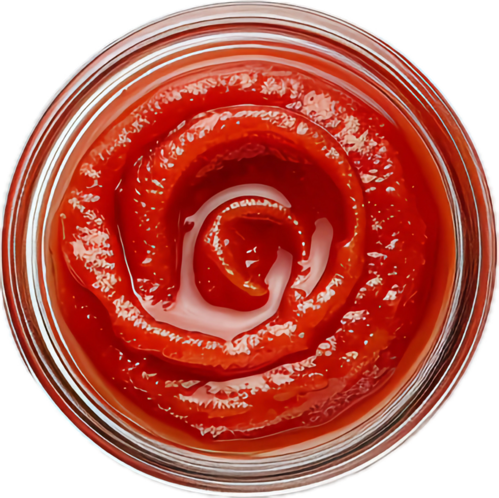 AI generated Swirled Ketchup in Glass Jar Top View png