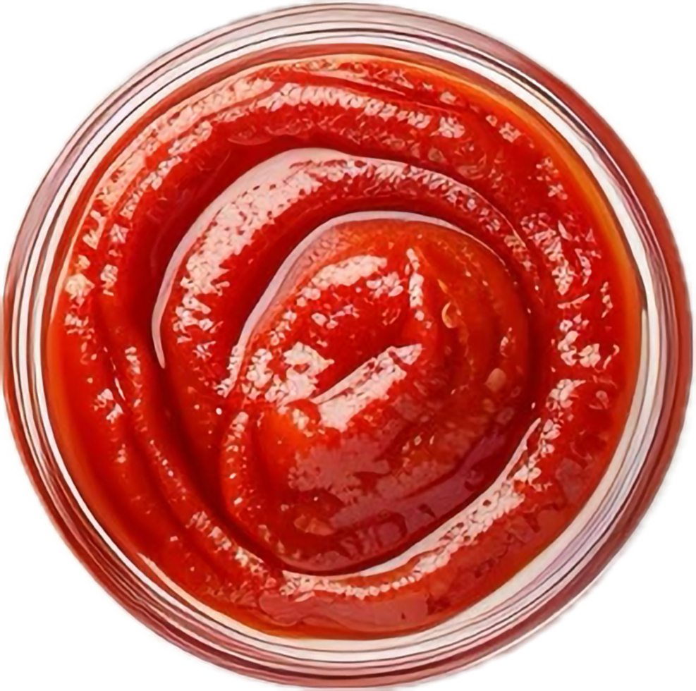 AI generated Swirled Ketchup in Glass Jar Top View png