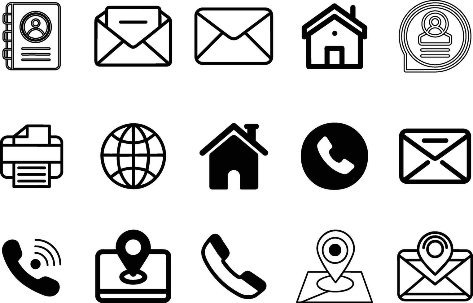 various icons of various types, including a phone, mail, and envelope vector