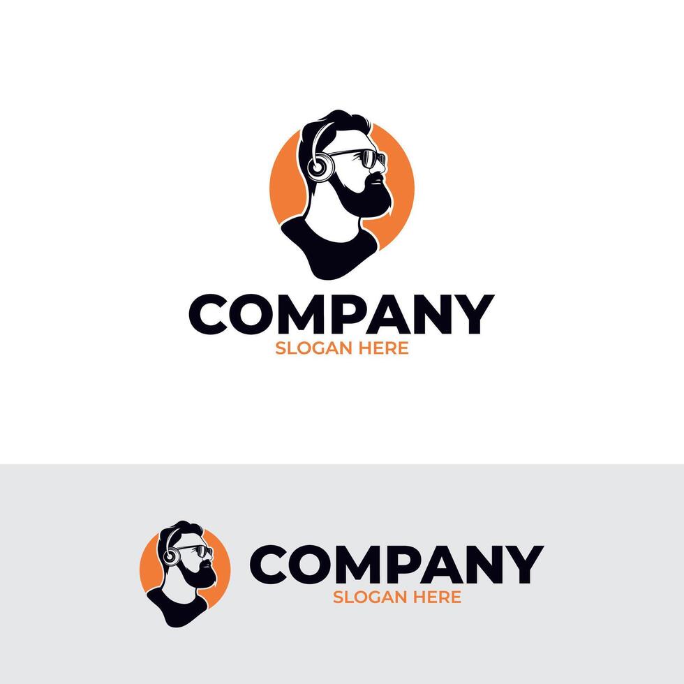 Silhouette of man with headphones logo design template vector