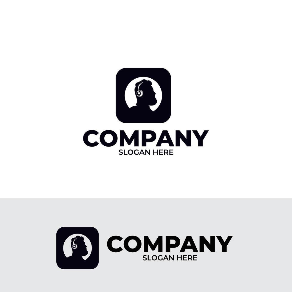 Silhouette of man with headphones logo design template vector