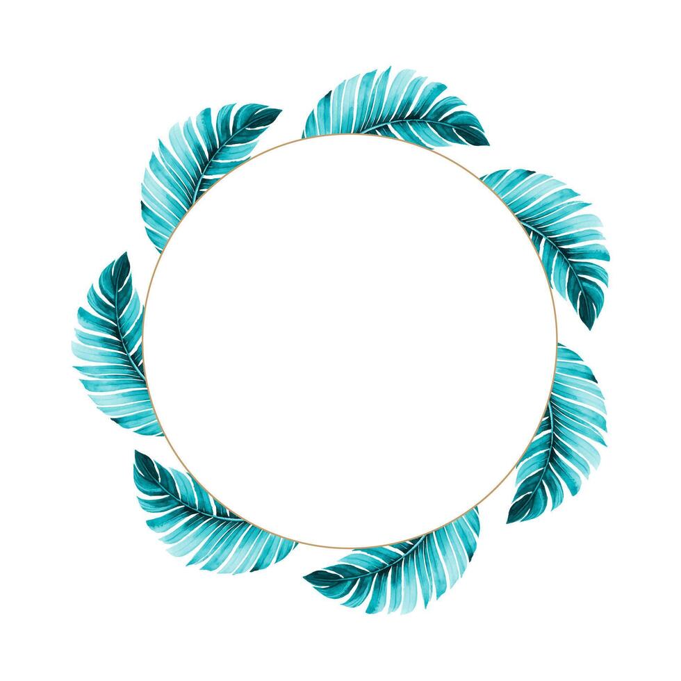 concept flat vector Tropical leaves in circle floral design frame  illustration on white background.