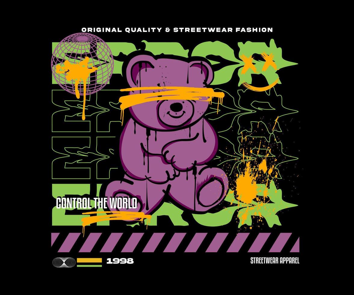 teddy bear hand drawn design in graffiti modern style vector illustration for fashion graphic