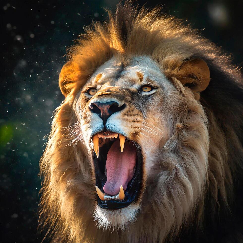 AI generated Moment when a lion roars loudly photo