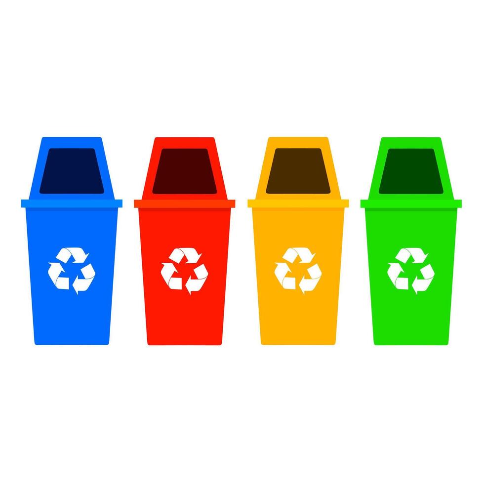 Recycling bin vector illustration in various colors isolated on white background. Ecology and recycling concept.