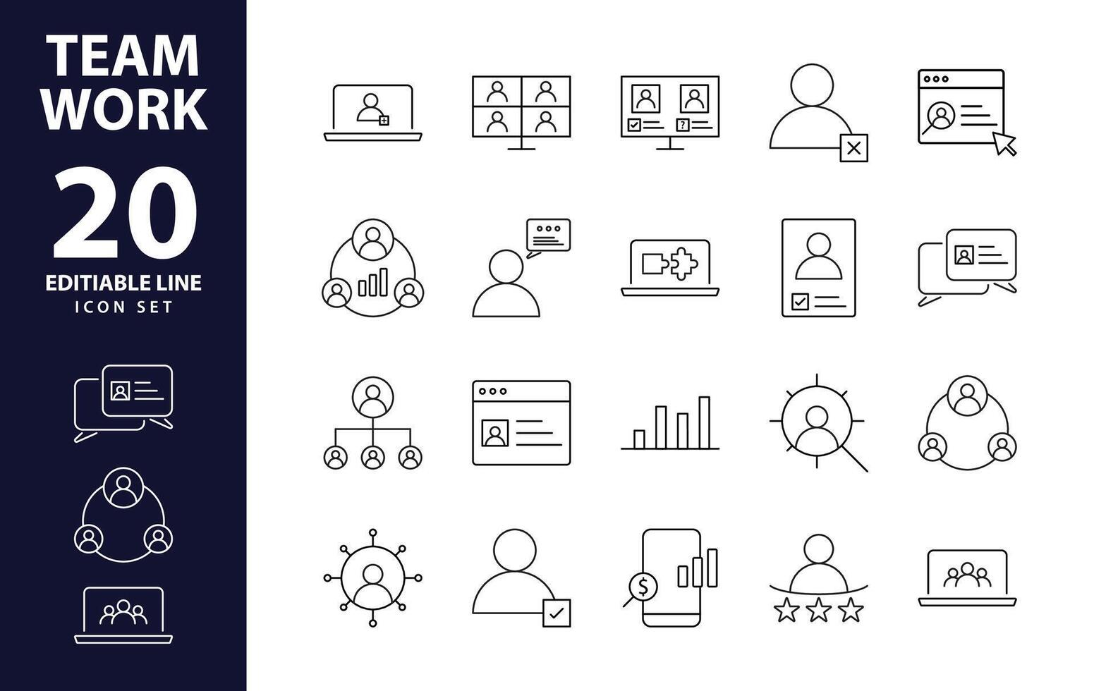 Business teamwork, team building, work group and human resources minimal thin line web icon set. Outline icons collection. Simple vector illustration. Minimal and Modern.