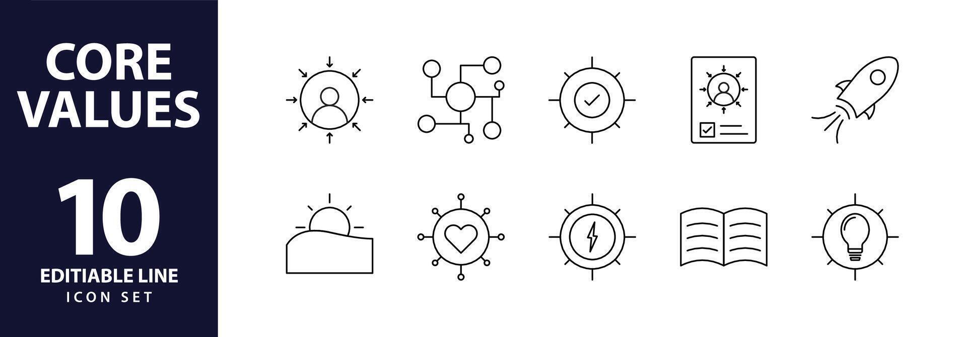 Core values icons Pixel perfect. business, success, excellence, aspiration, client, collaboration, vector