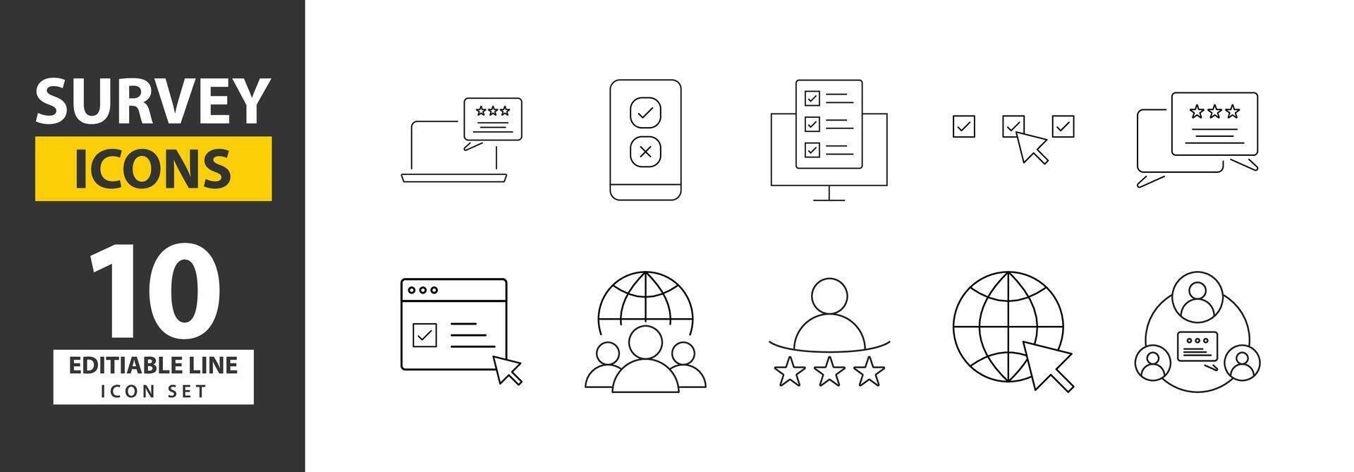Clipboard and Survey Icons Checklist with Gear, Checkmarks, Magnifier, Pencil, Quality Check Line, Form, and Technical Support Pixel Perfect Survey Icons vector