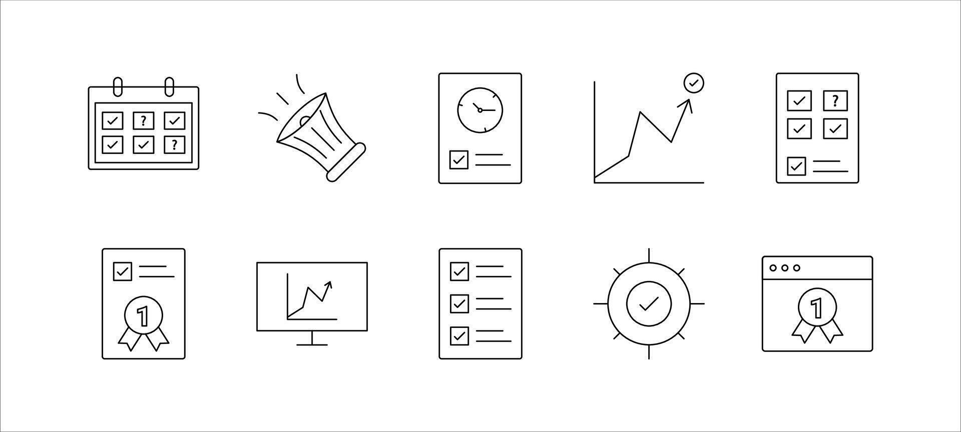 Strategic Steps Action Plan Icon Set with Banner Concept. Featuring Planning, Scheduling, Strategy, Analysis, Tasks, and Goals for Effective Execution. vector