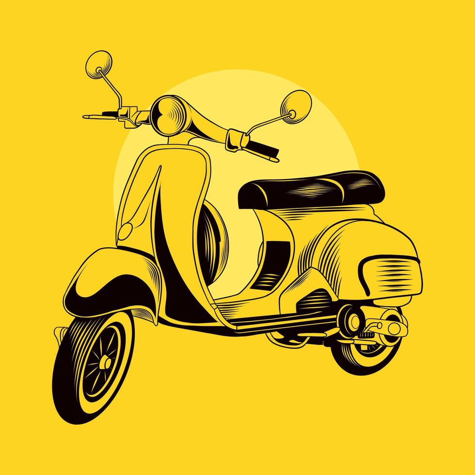 mano dibujado amarillo scooter vector