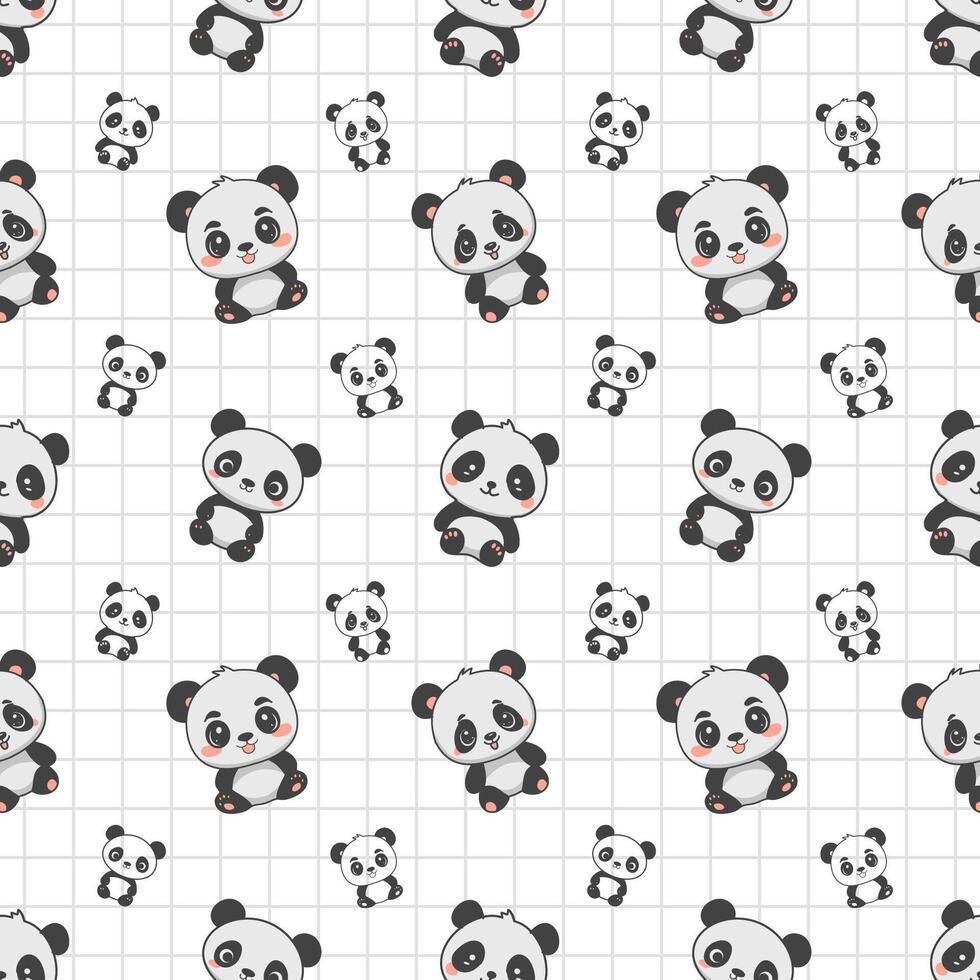 Hand Drawn Cute Panda Pattern Seamless Background vector