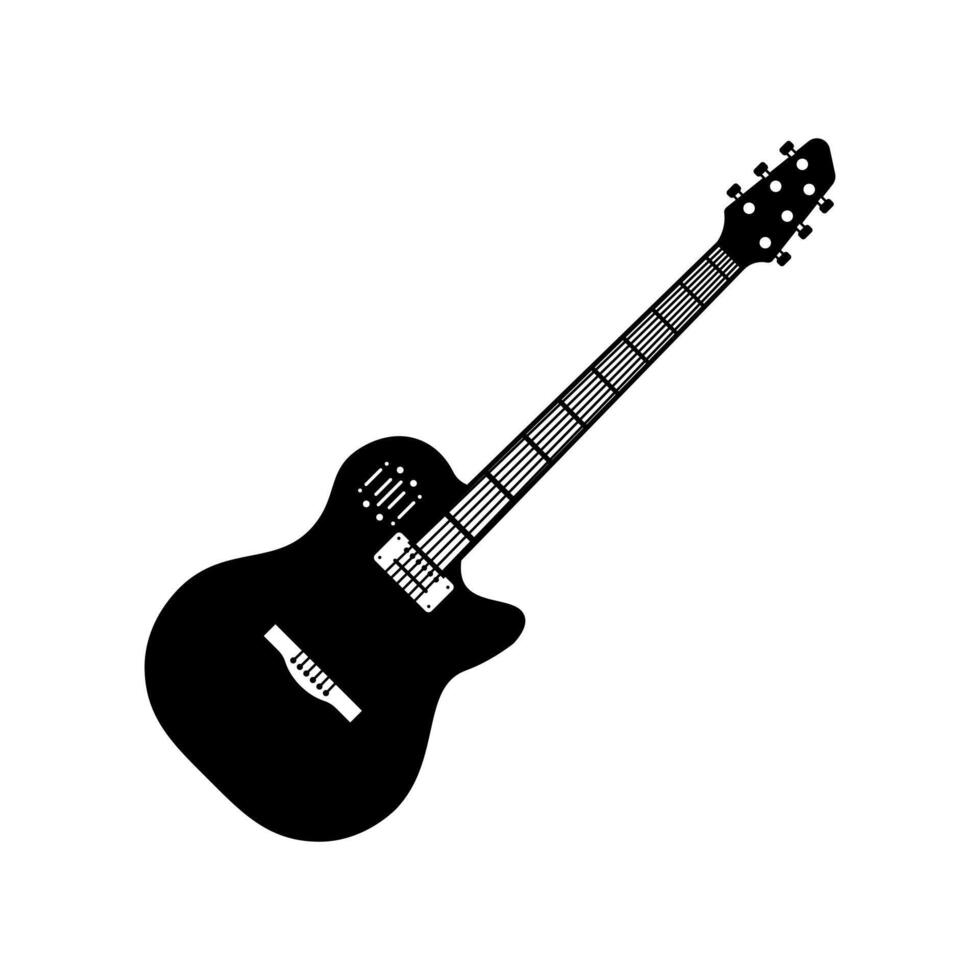 Guitar illustration icon black and white style design isolated white background vector