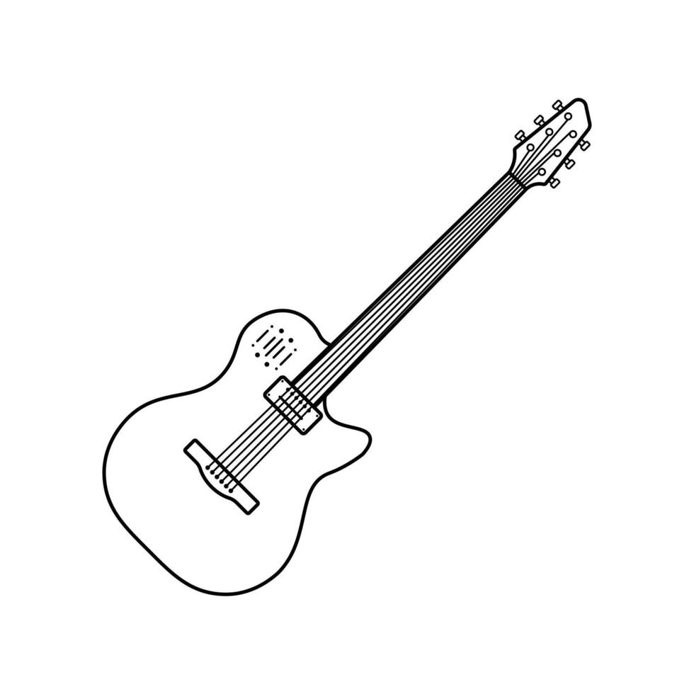 Guitar illustration icon outline style design isolated white background vector