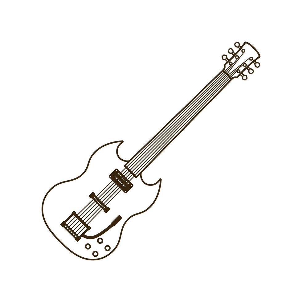 Guitar illustration icon outline style design isolated white background vector