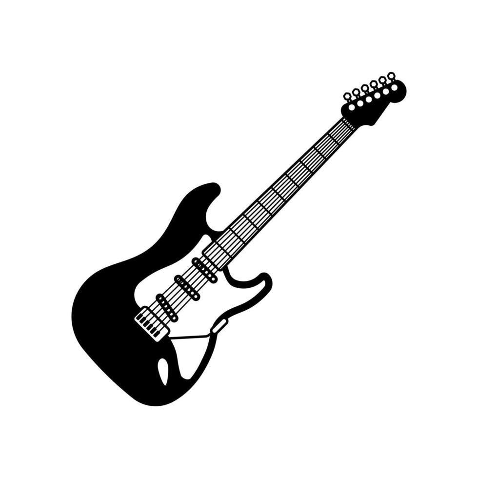 guitarra ilustración icono negro y blanco estilo diseño aislado blanco antecedentes vector