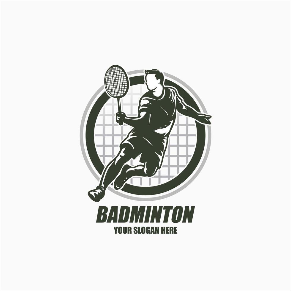 Abstract silhouette of a badminton player on black background. The badminton player man hits the shuttlecock. Vector illustration