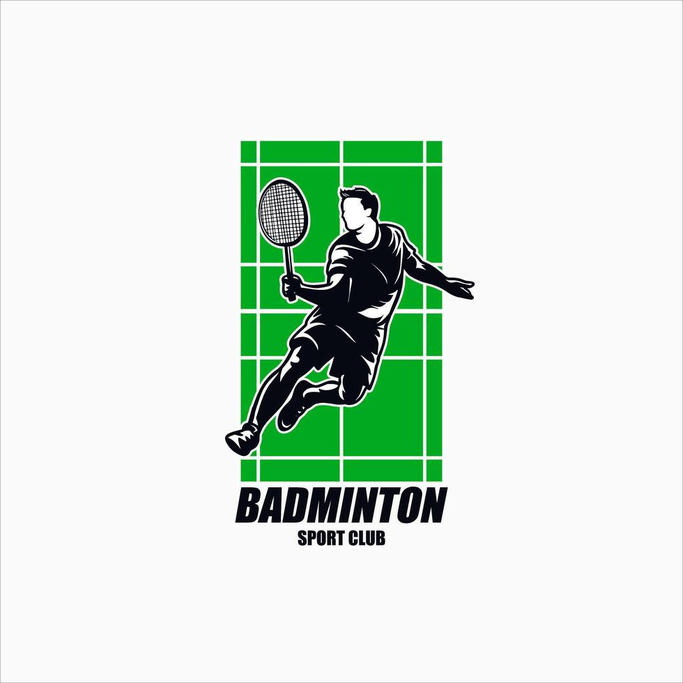 vector logo badminton player in black white