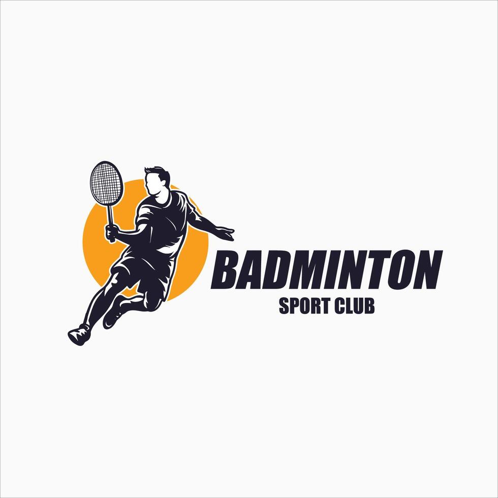 Badminton Jumping Smash Illustration logo design. Modern Passionate Badminton Player In Action Logo design template vector