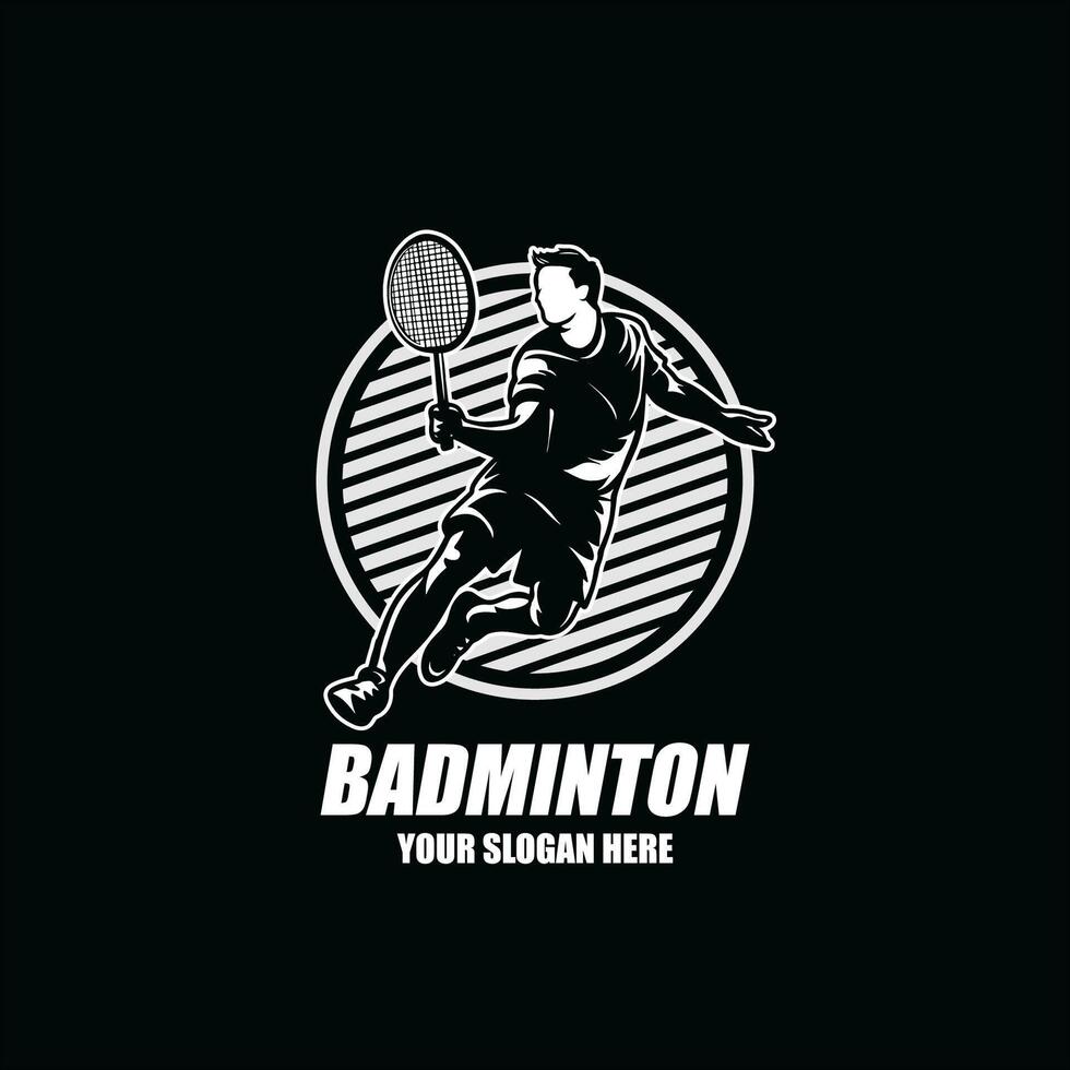 resumen silueta de un bádminton jugador en negro antecedentes. el bádminton jugador hombre golpes el volante. vector ilustración