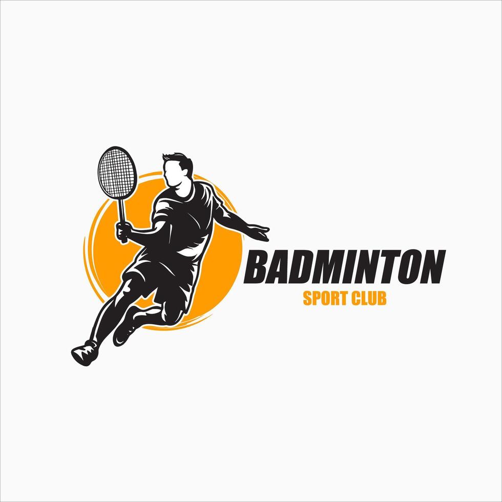 vector logo badminton player in black white