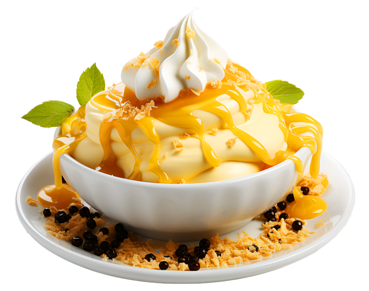 AI generated Fresh Vanilla and banana or lemon Ice cream in white bowl png