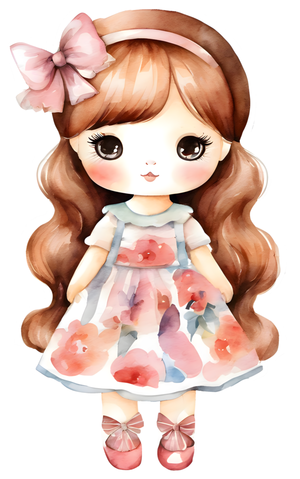 AI generated Watercolor and painting cute doll girl with dress cartoon png