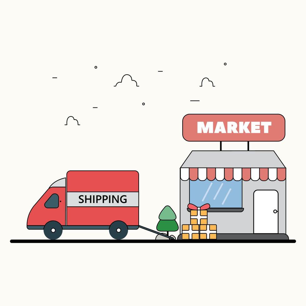 logistic transportation shipping courier cargo illustration simple concept flat truck vector logo