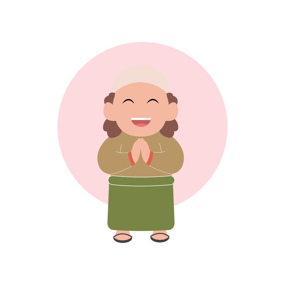 vector illustration of a cute child character breaking the fast simple concept eid mubarak happy