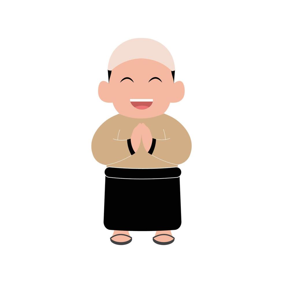 vector illustration of a cute child character breaking the fast simple concept eid mubarak happy